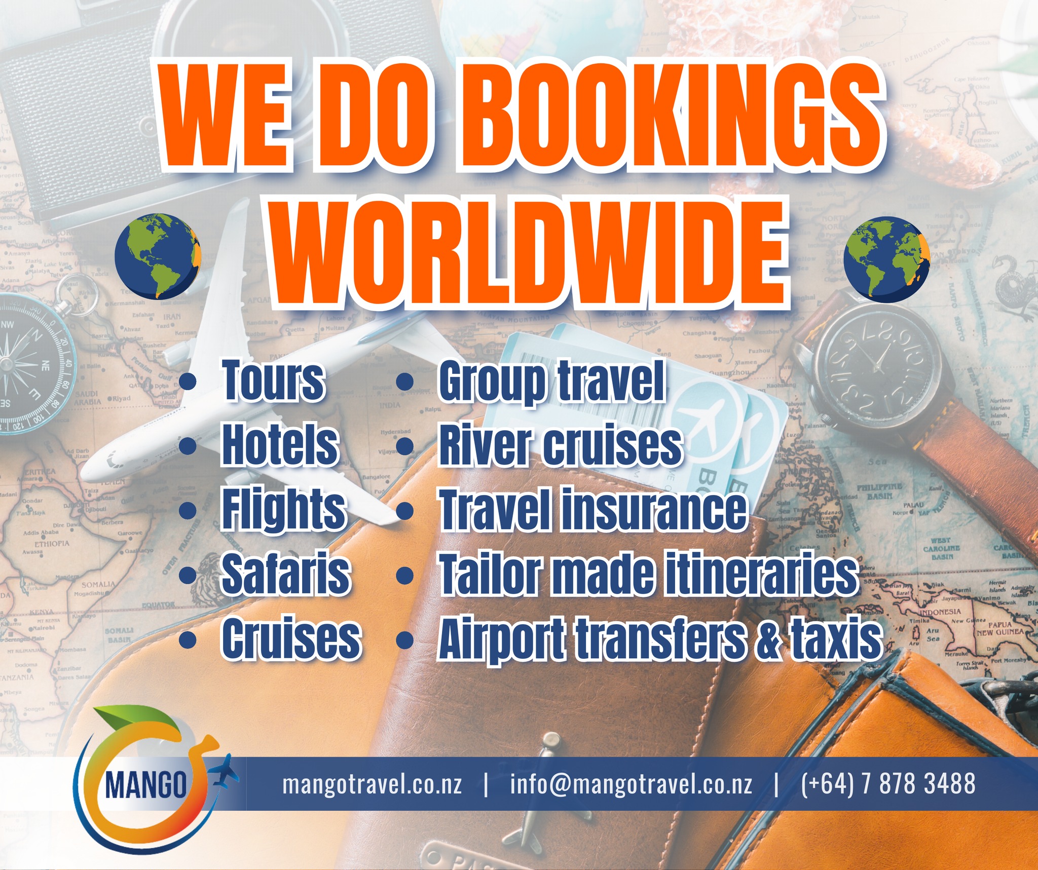 From flights to hotels, cruises to tours, MANGO Travel takes care of it all! Stress-free travel, tailored just for you.